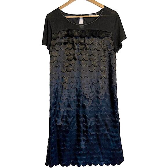 Magaschoni Tiered Mermaid Scale Scalloped Front Knit Shift Dress Size Large - Picture 2 of 8